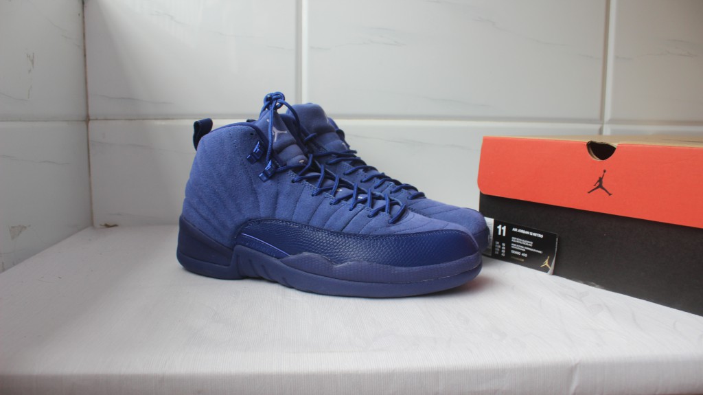 New Men Air Jordan 12 Blue Suede - Click Image to Close